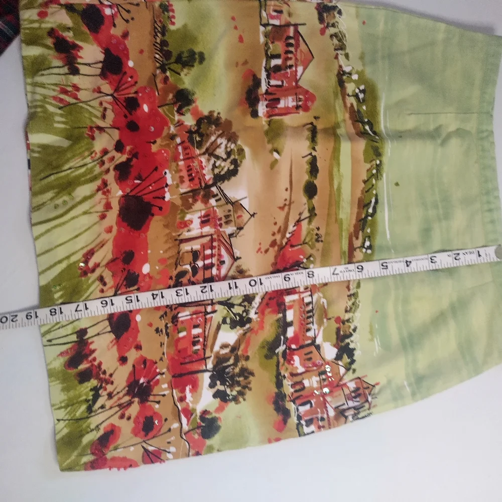 NEW YORK CITY DESIGN CO PETITE Green Arty Skirt size 2P - Picture 5 of 8